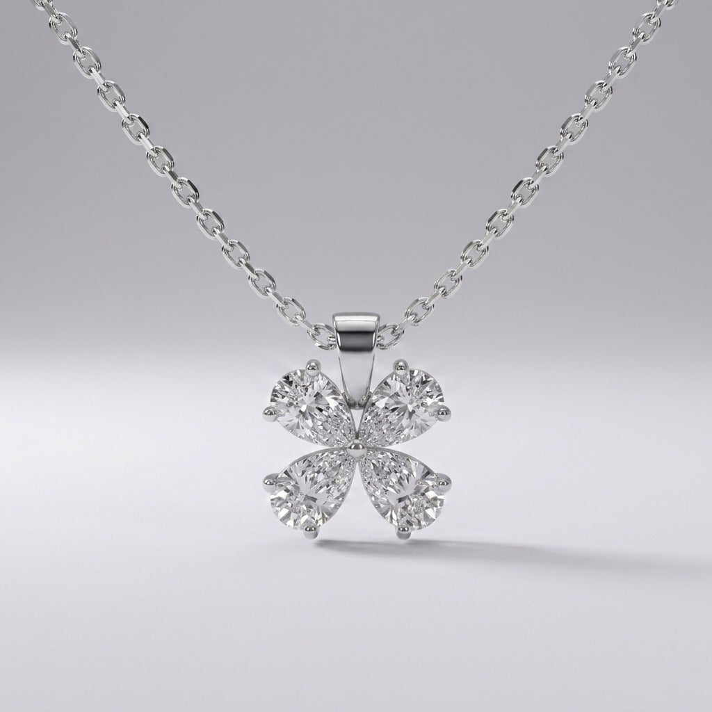 Four Petal Flower Pendant, Moissanite Diamond