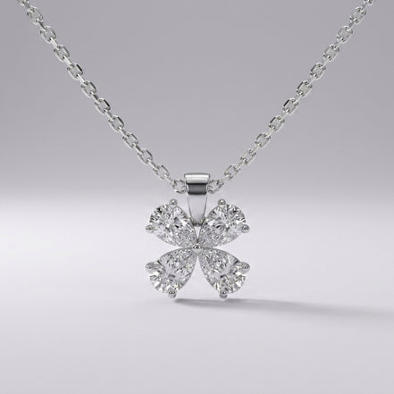 Four Petal Flower Pendant, Moissanite Diamond