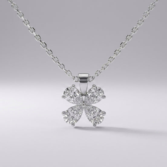 Four Petal Flower Pendant, Moissanite Diamond