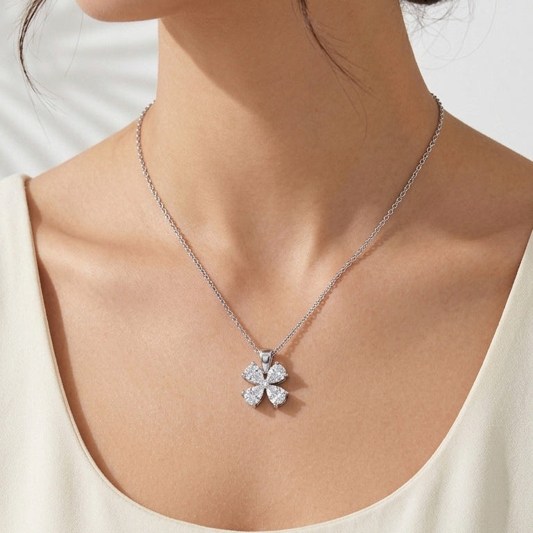 Four Petal Flower Pendant, Moissanite Diamond