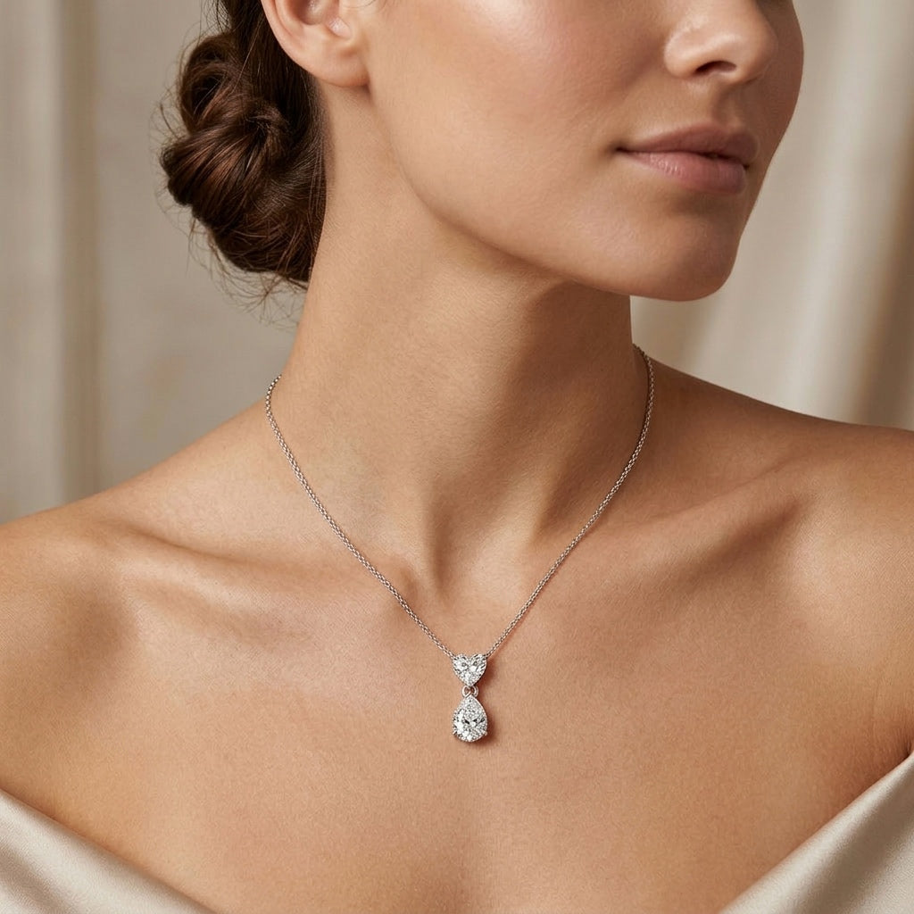 Heart & Pear Solitaire Diamonds Pendant