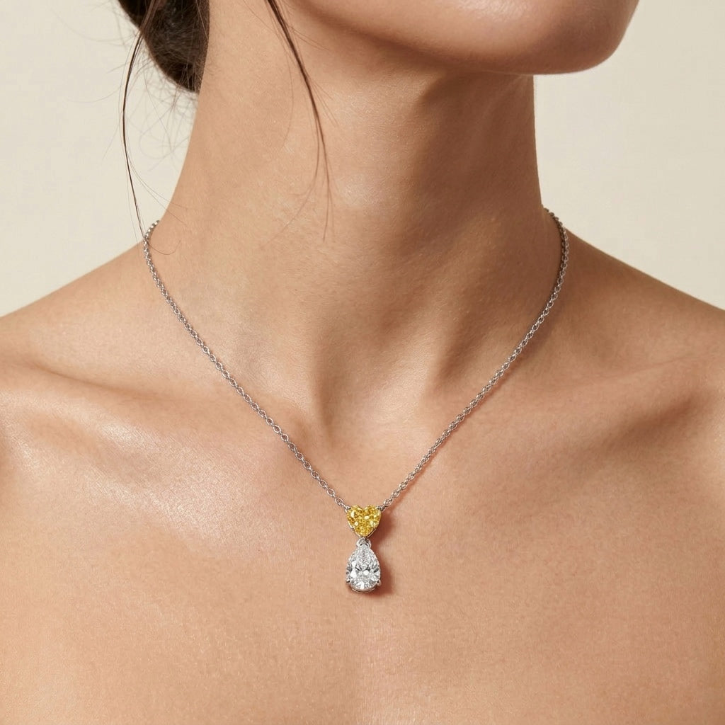Heart & Pear Solitaire Diamonds Pendant