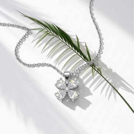Four Petal Flower Pendant, Moissanite Diamond